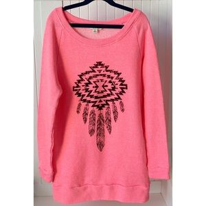 Hot Pink Tribal Terry Pullover, Small